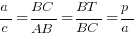 a/c=BC/AB=BT/BC=p/a